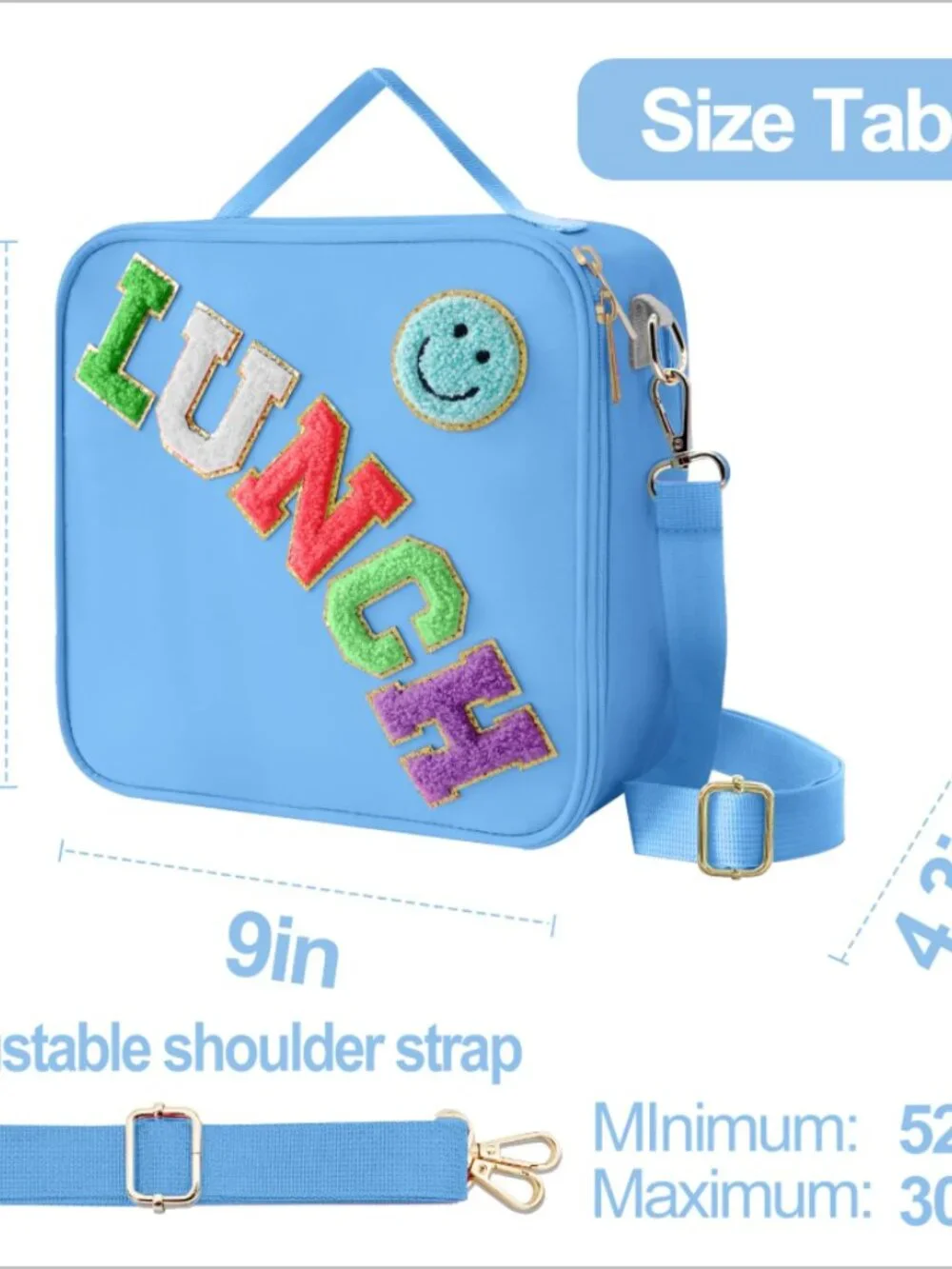 Insulated Lunch Bag With Adjustable Shoulder Strap, Girls Preppy Lunch Box